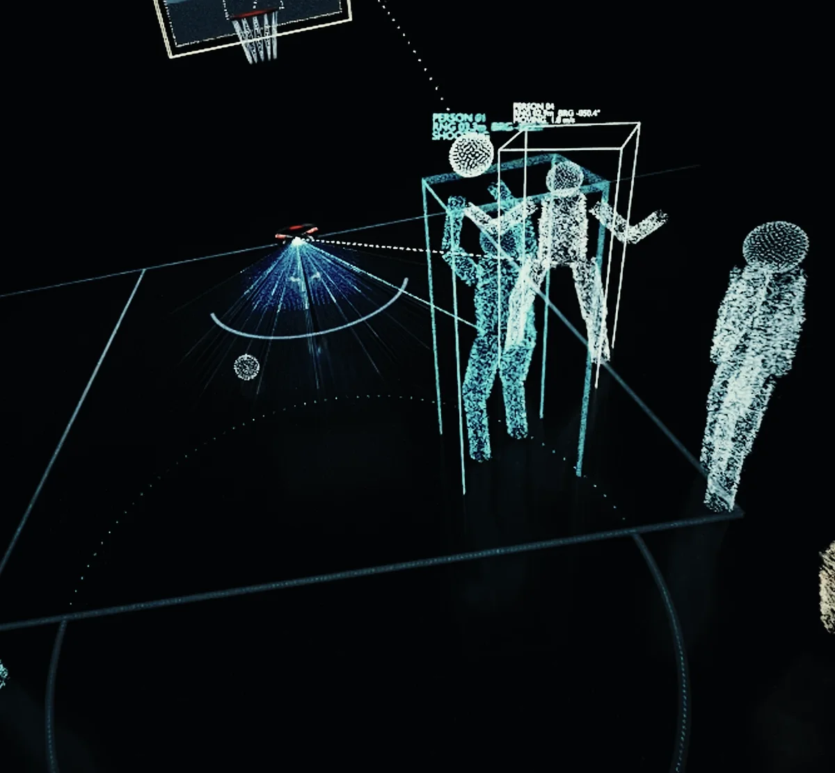 Two players boxed in the machine's tracking view